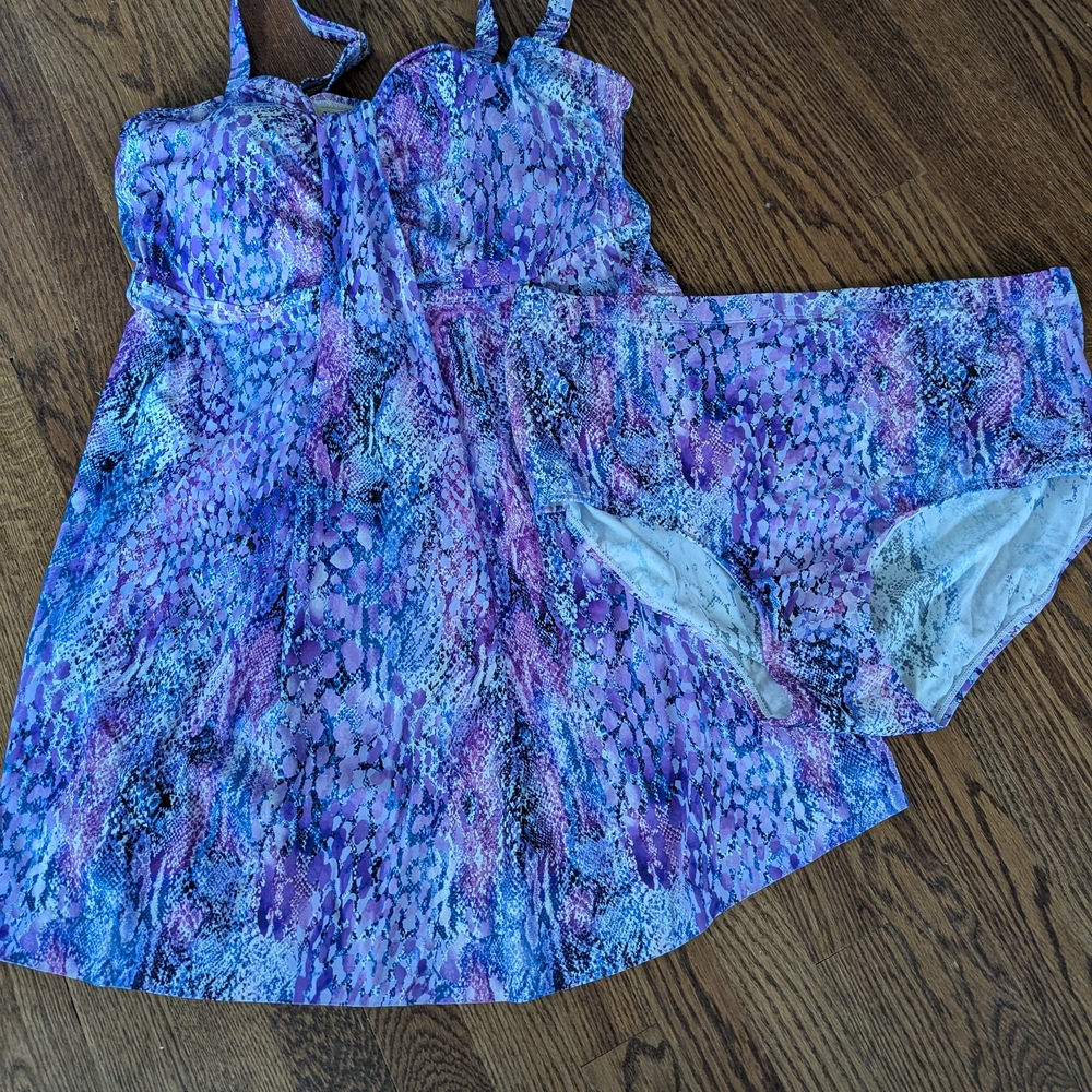Swimsuits For All Vibrant Purple and Blue Swim Dress